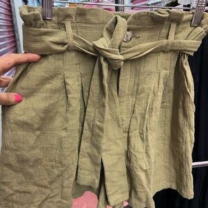 Good Luck Gem Olive Green linen Textured Shorts with Brand Label